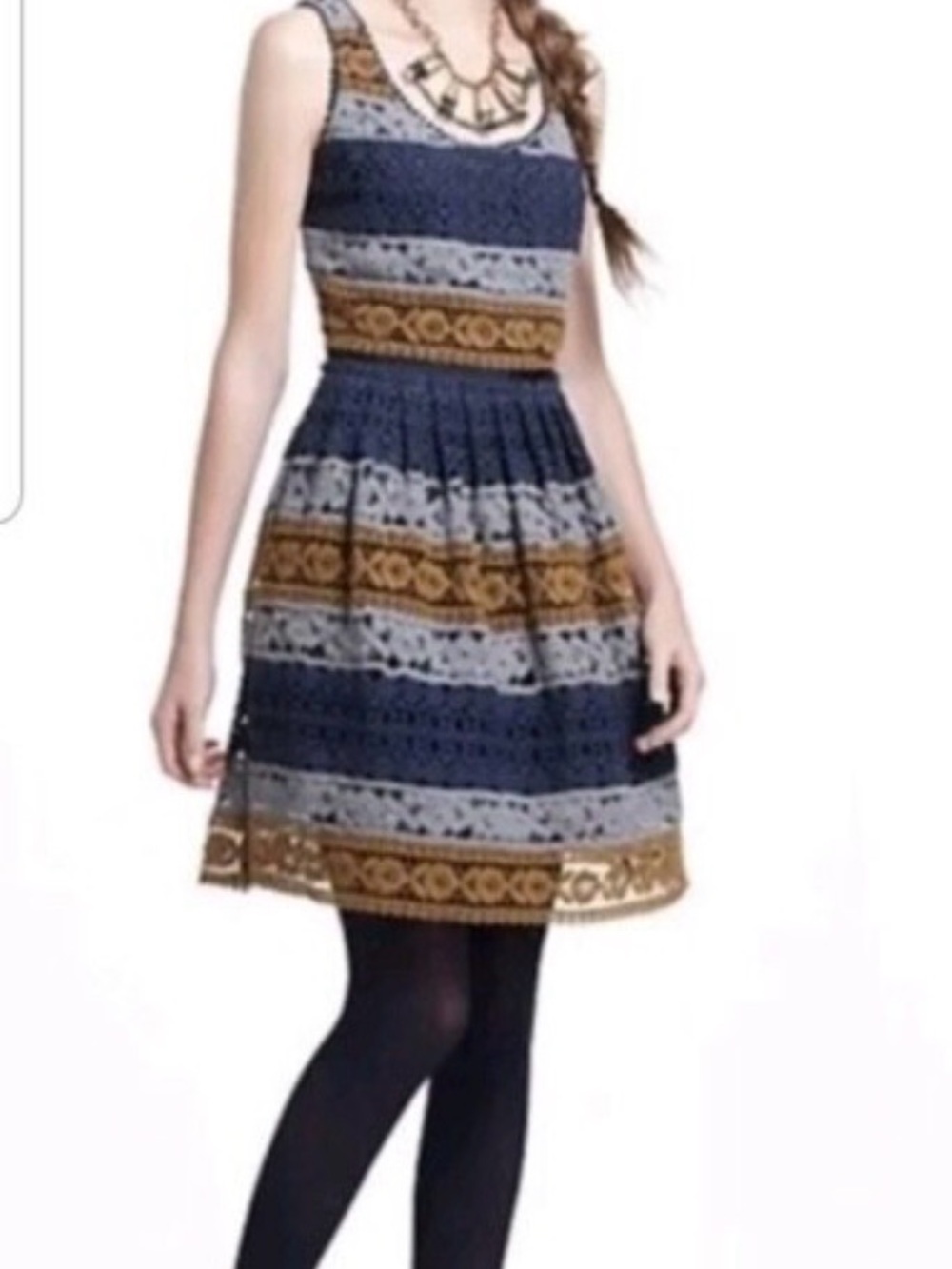 Anthropologie Sleeveless Lace Striped Dress - Maeve